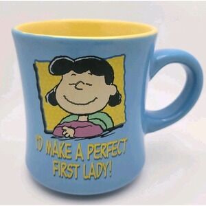 Peanuts‎ Lucy "First Lady" Coffee Mug 12 oz Blue Yellow Ceramic Cartoon Cup